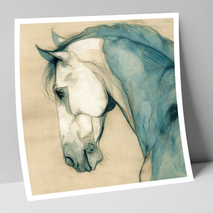 Teal Equine Study horse portrait art print
