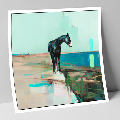 Silent Teal Horizon horse landscape art print