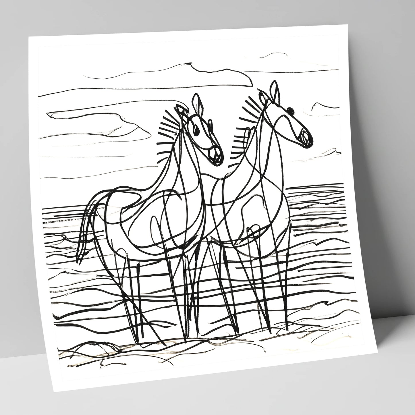 Linear Equine Companions horse landscape art print