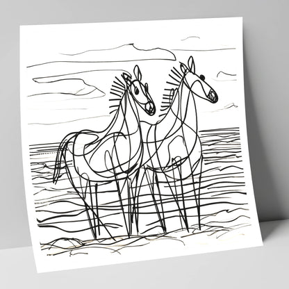 Linear Equine Companions horse landscape art print