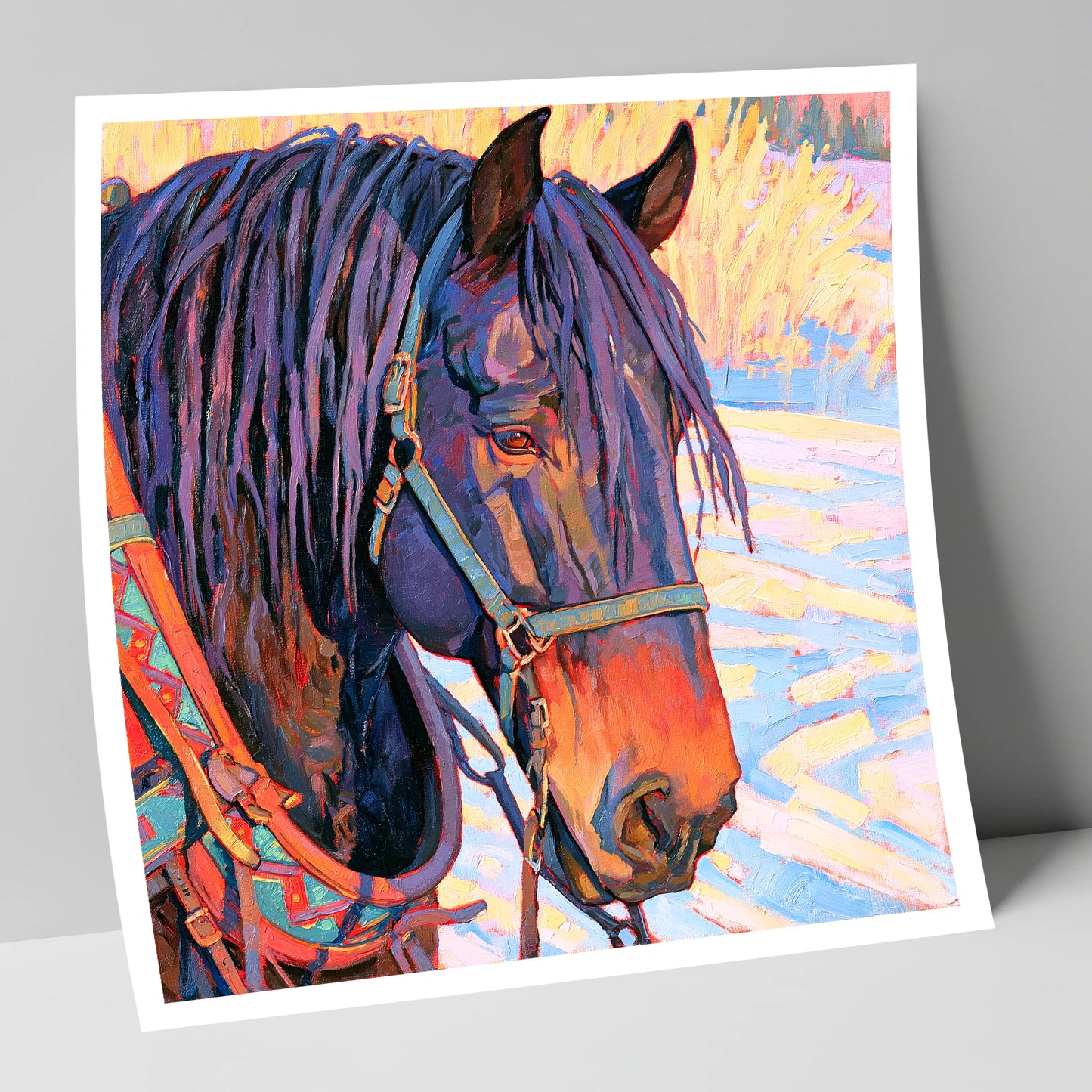 Vibrant Heavy Horse In Winter Light horse breed art print