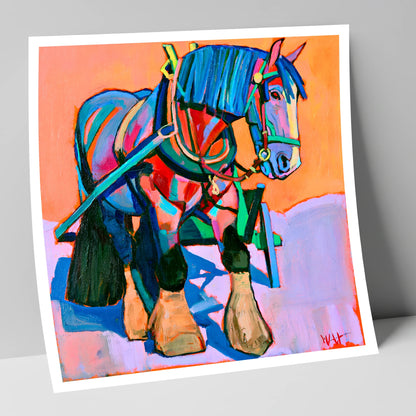 Vibrant Blue Heavy Horse horse breed art print