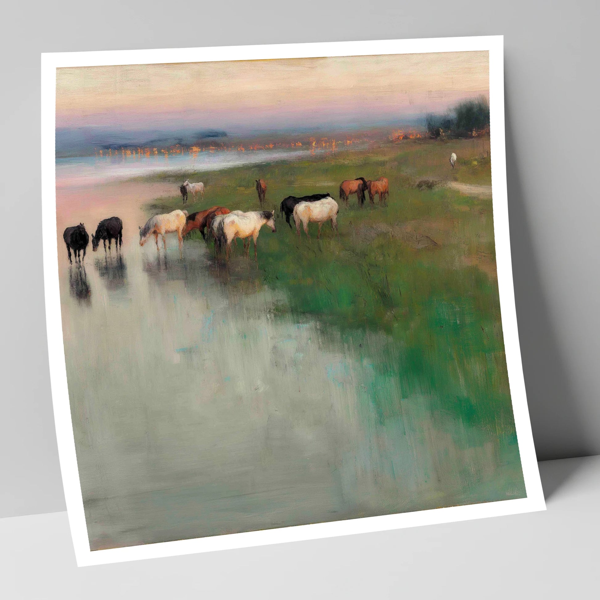 Misty Waterside Herd - Print Unframed