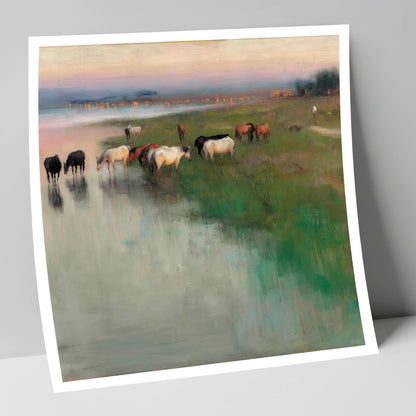 Misty Waterside Herd - Print Unframed