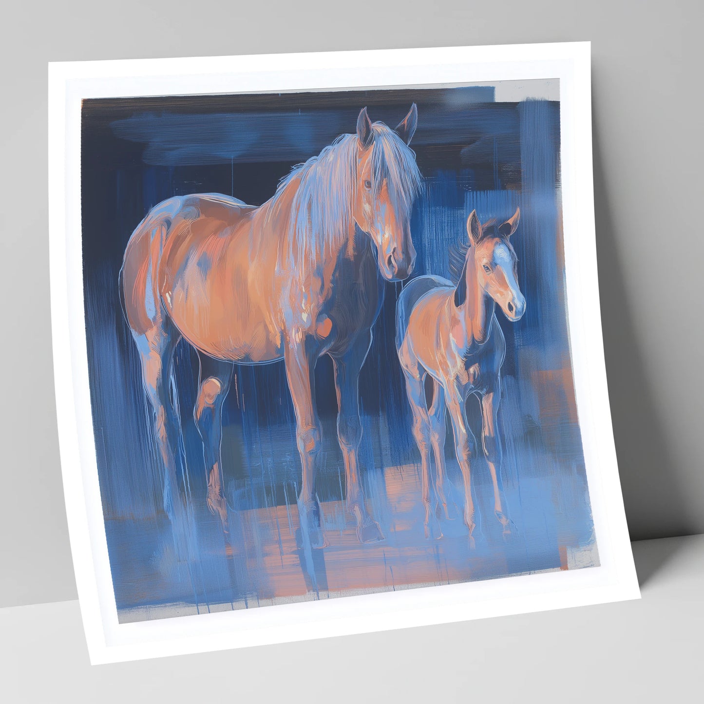 Cobalt and Apricot mare & foal art print
