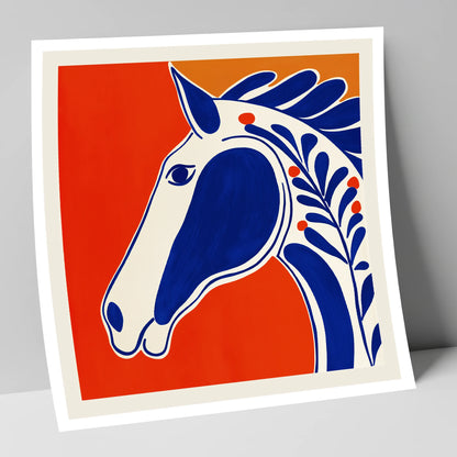 Bold Cobalt Equine Motif horse portrait art print