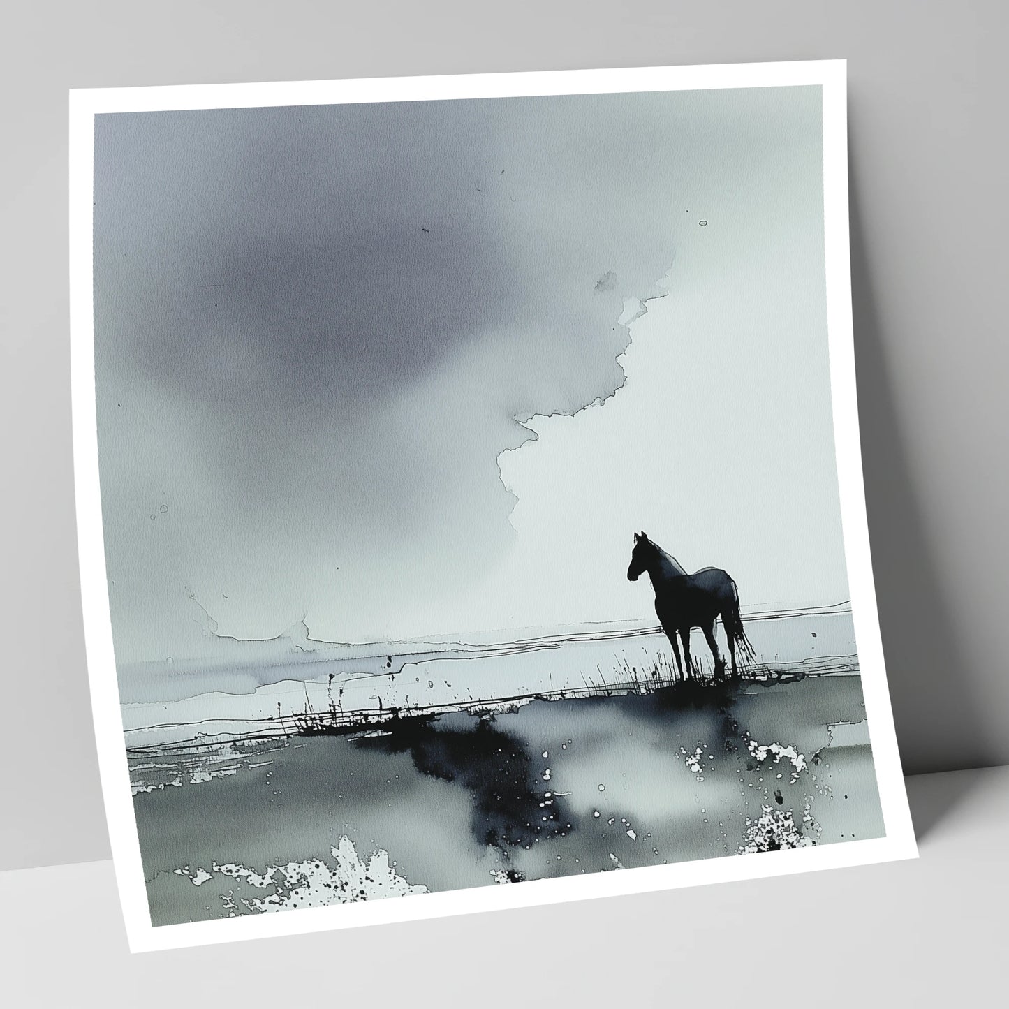 Quiet Grey Horizon horse landscape art print