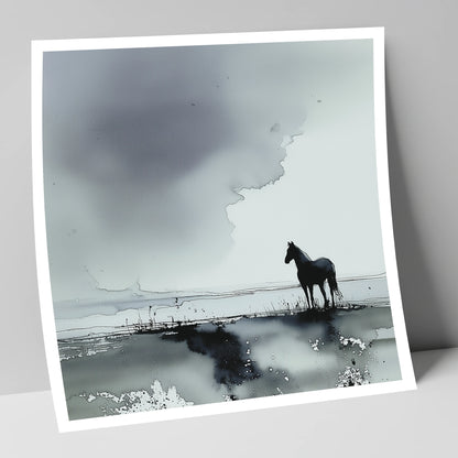 Quiet Grey Horizon horse landscape art print