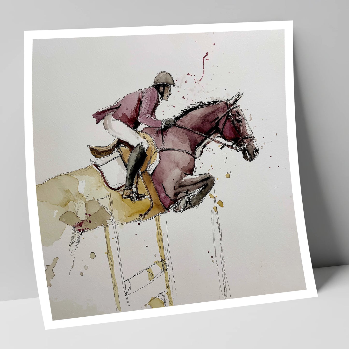 Burgundy Flight show jumping horse art print