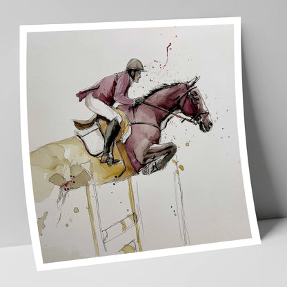 Burgundy Flight show jumping horse art print