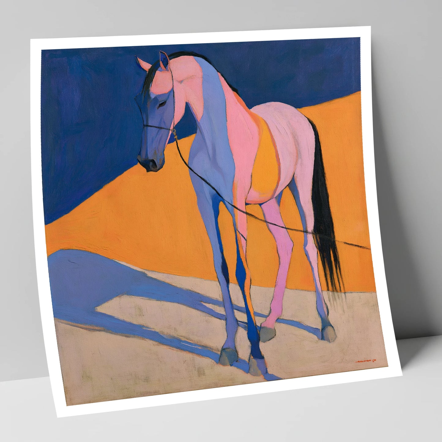 Pink and Blue Abstract Horse horse breed art print