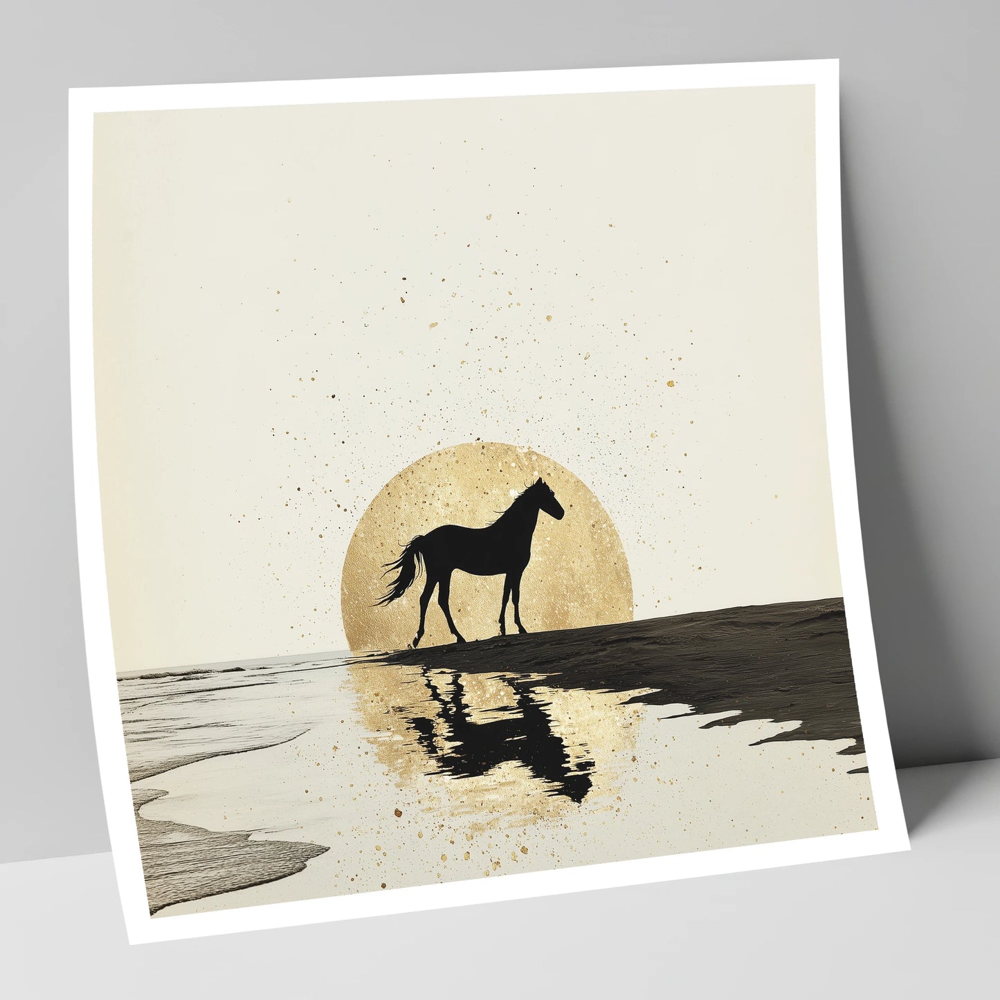 Gilded Shoreline Solitude horse landscape art print