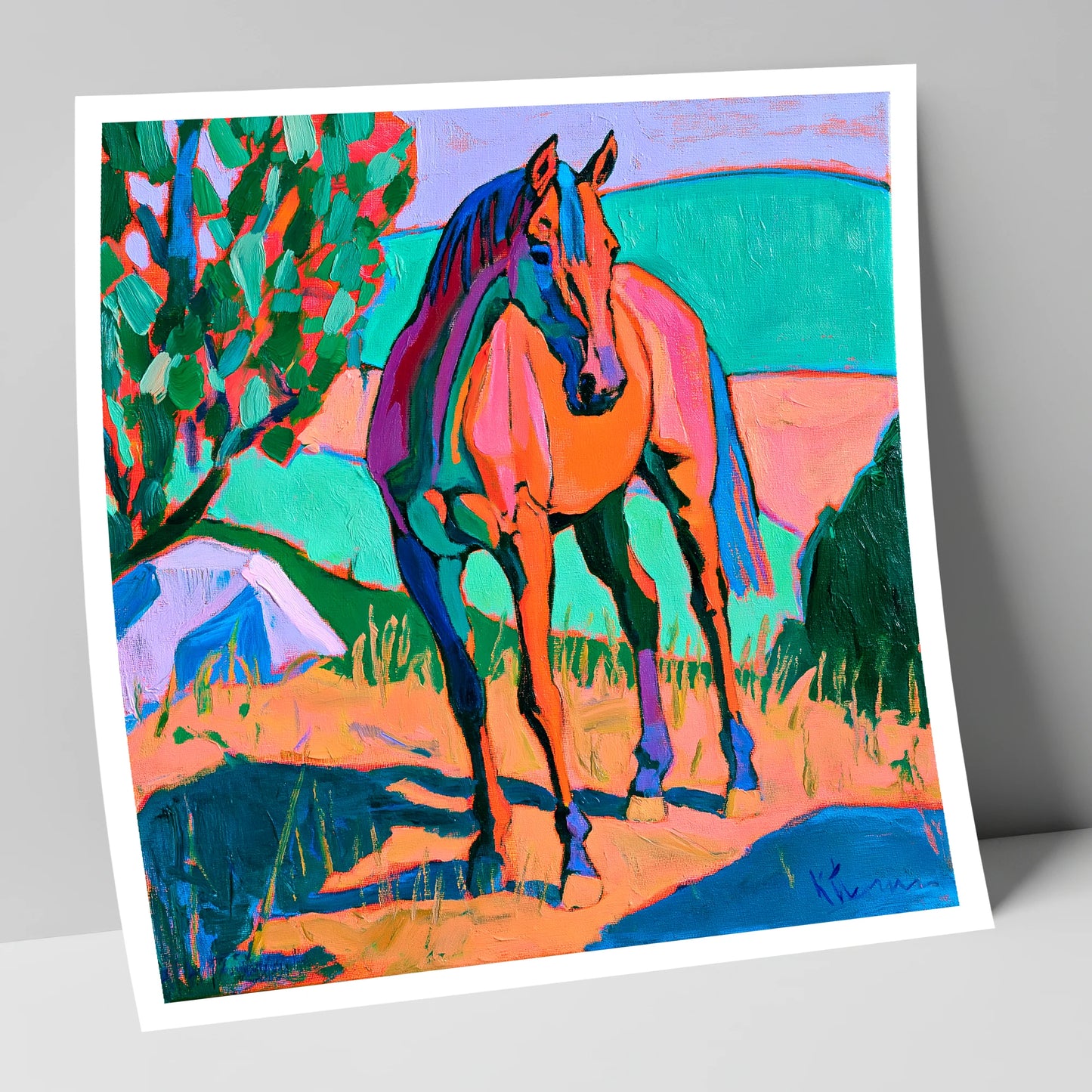 Vibrant Orange Standing Horse horse breed art print