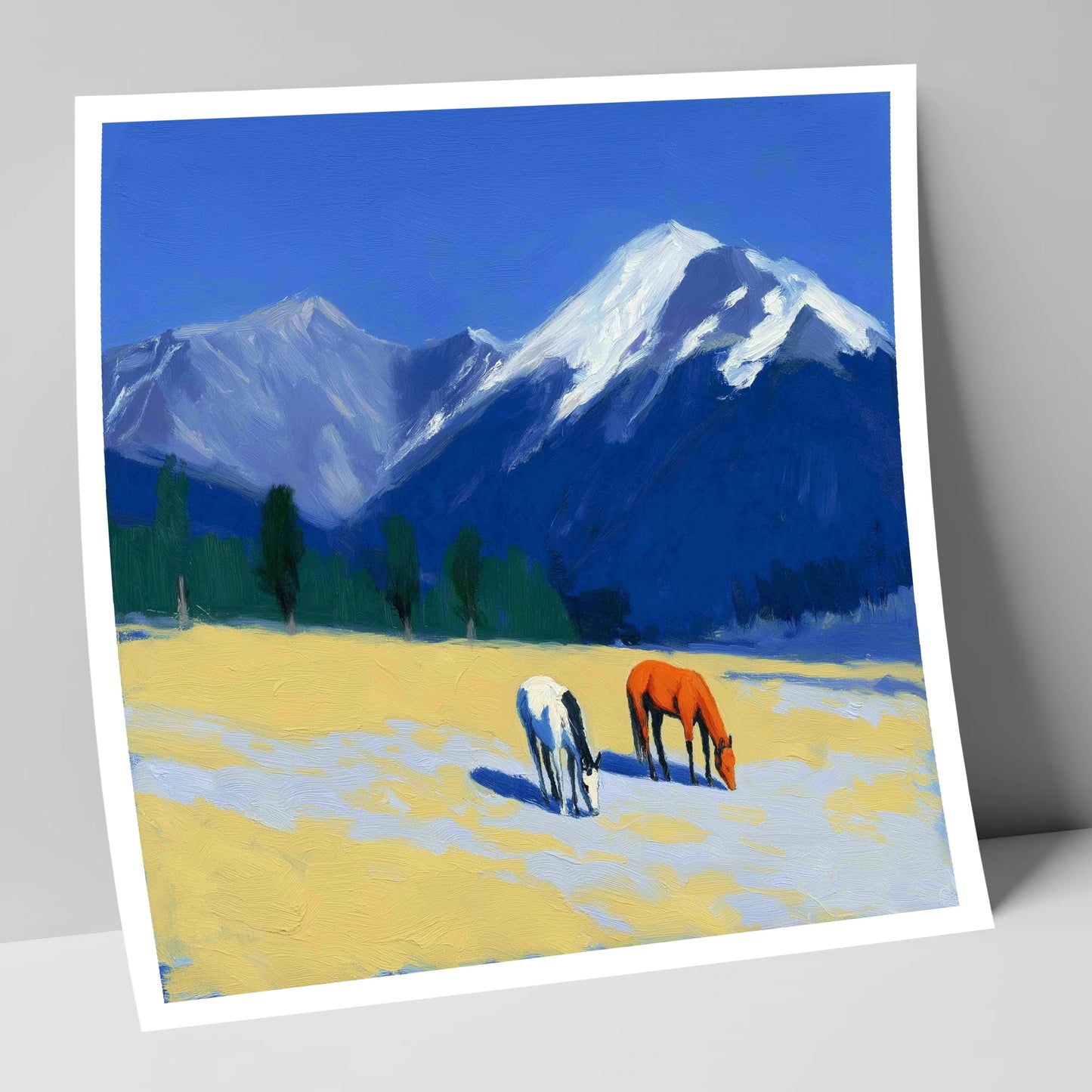 Azure Peaks and Golden Grazing horse landscape art print