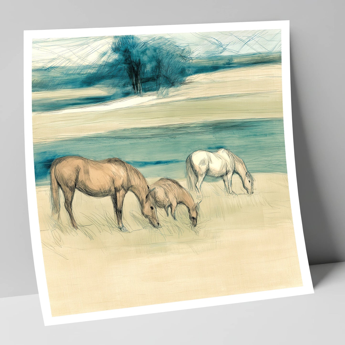 Tranquil Teal Pastures mare & foal art print