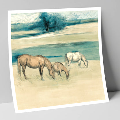 Tranquil Teal Pastures mare & foal art print