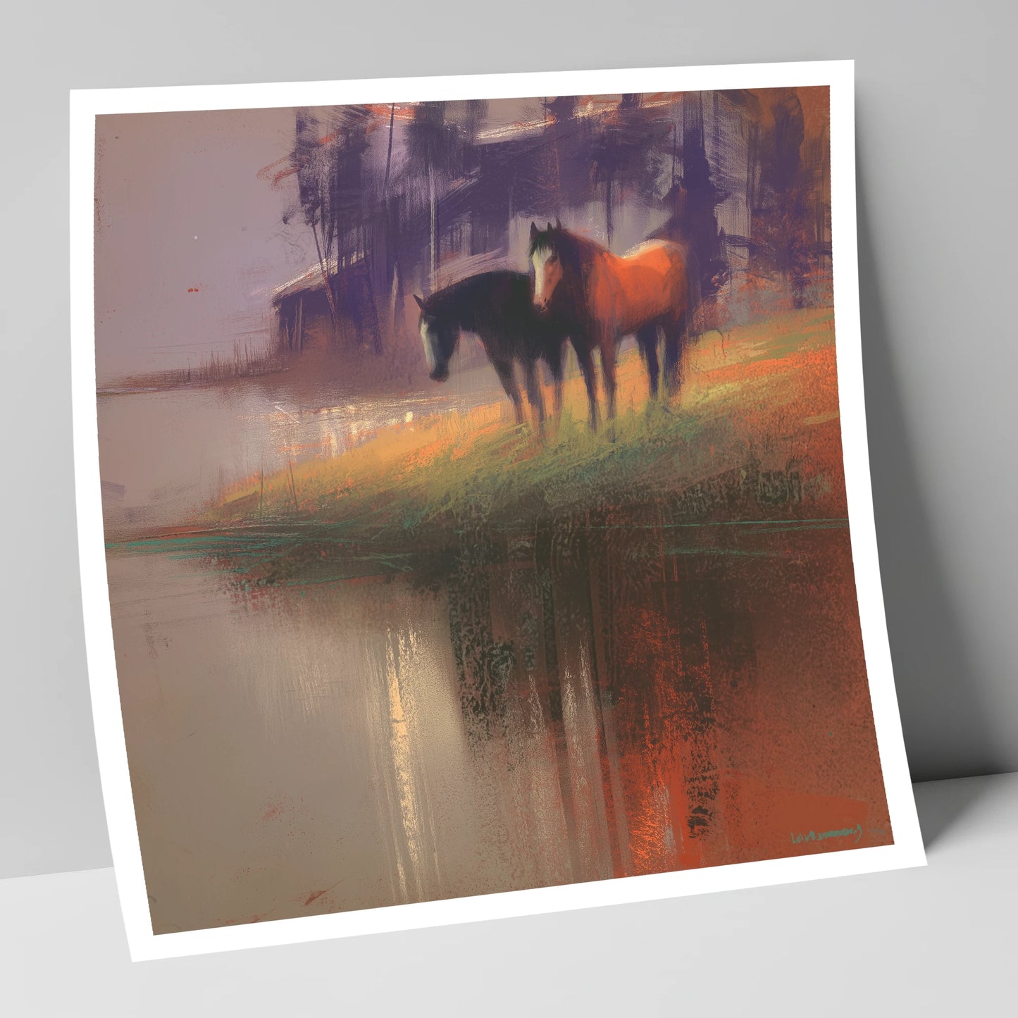 Waterside Reflections wild horses art print