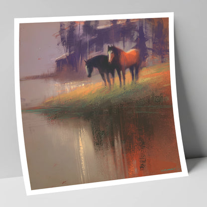 Waterside Reflections wild horses art print