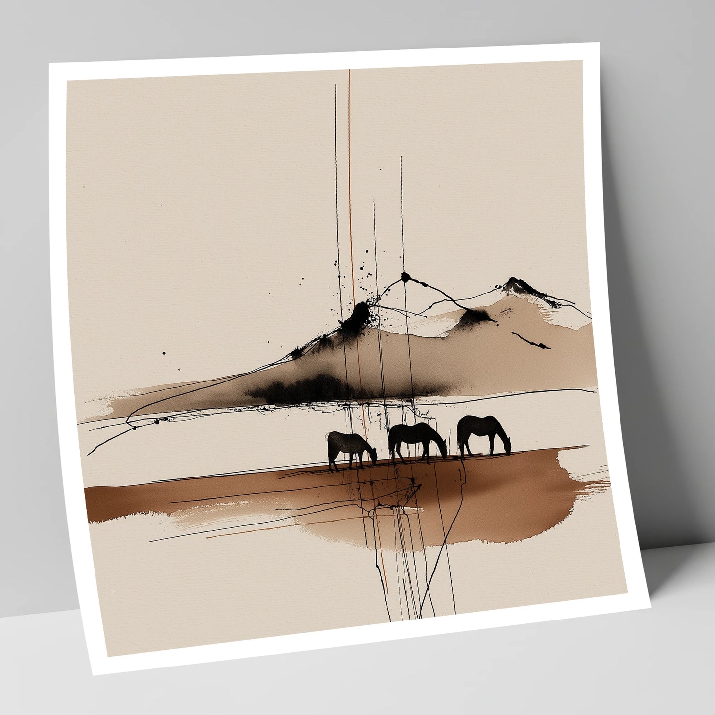 Serene Grazing Horizon horse landscape art print