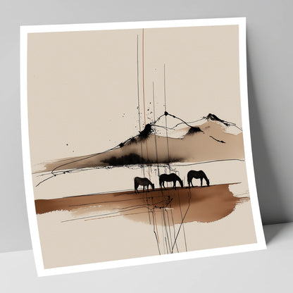 Serene Grazing Horizon horse landscape art print