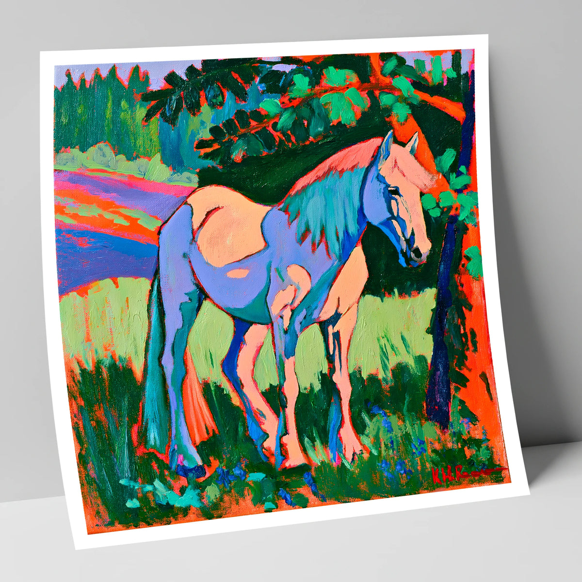 Vibrant Blue Horse Under Tree horse breed art print