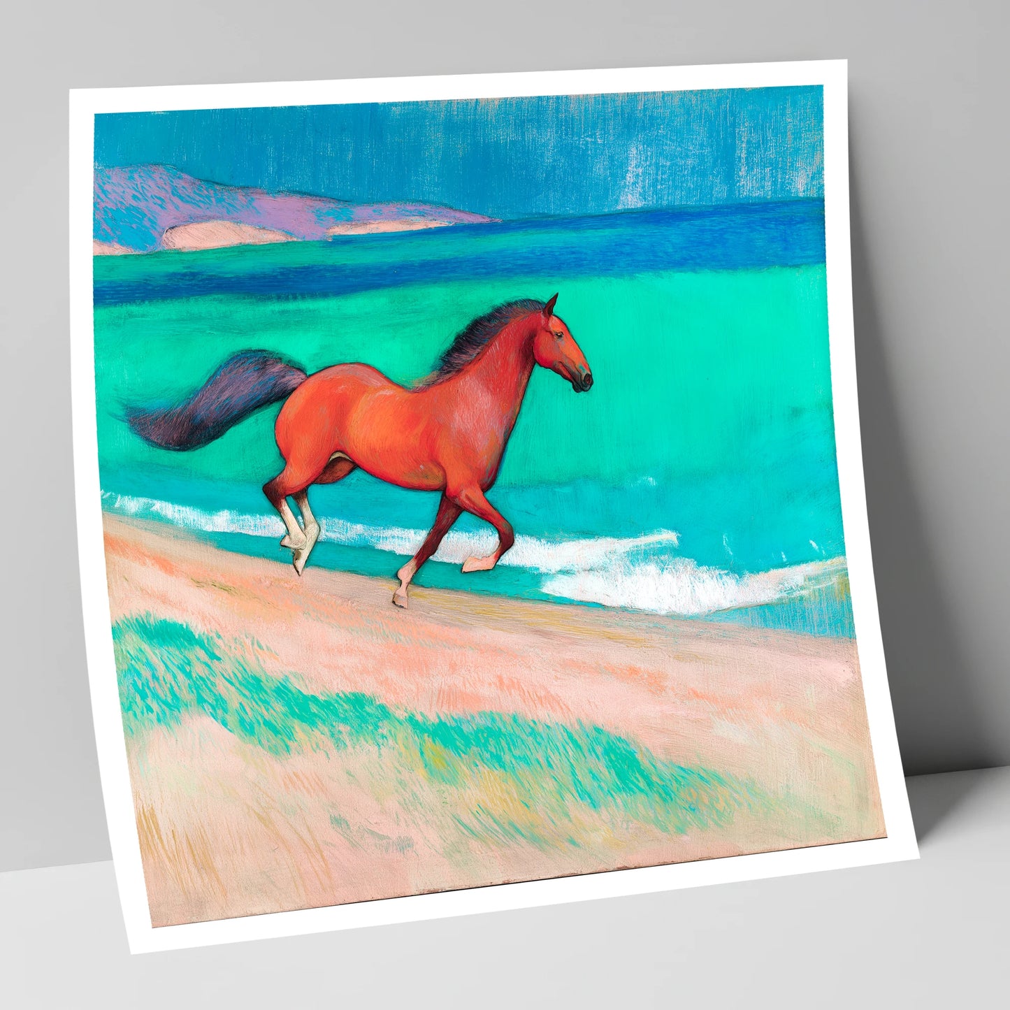 Crimson Coastal Canter horse landscape art print