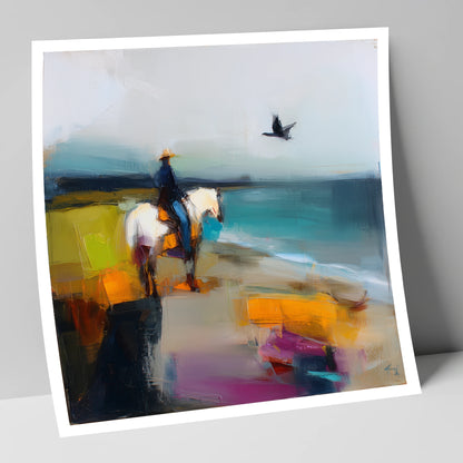 Vibrant Shoreline Hack beach horse art print