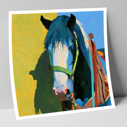 Tacked Horse Against Yellow Wall horse breed art print