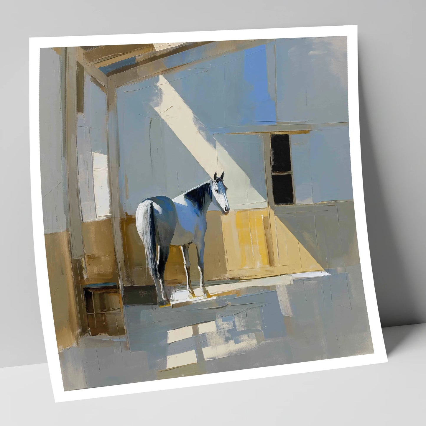 The Sunlit Grey horse stable art print