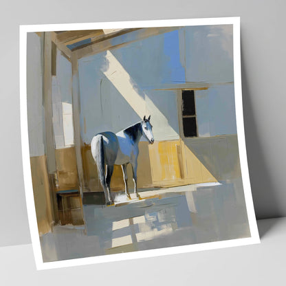 The Sunlit Grey horse stable art print