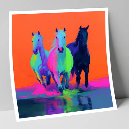Technicolour Canter wild horses art print
