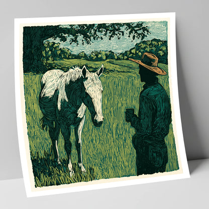Morning Field Companion horse & rider art print