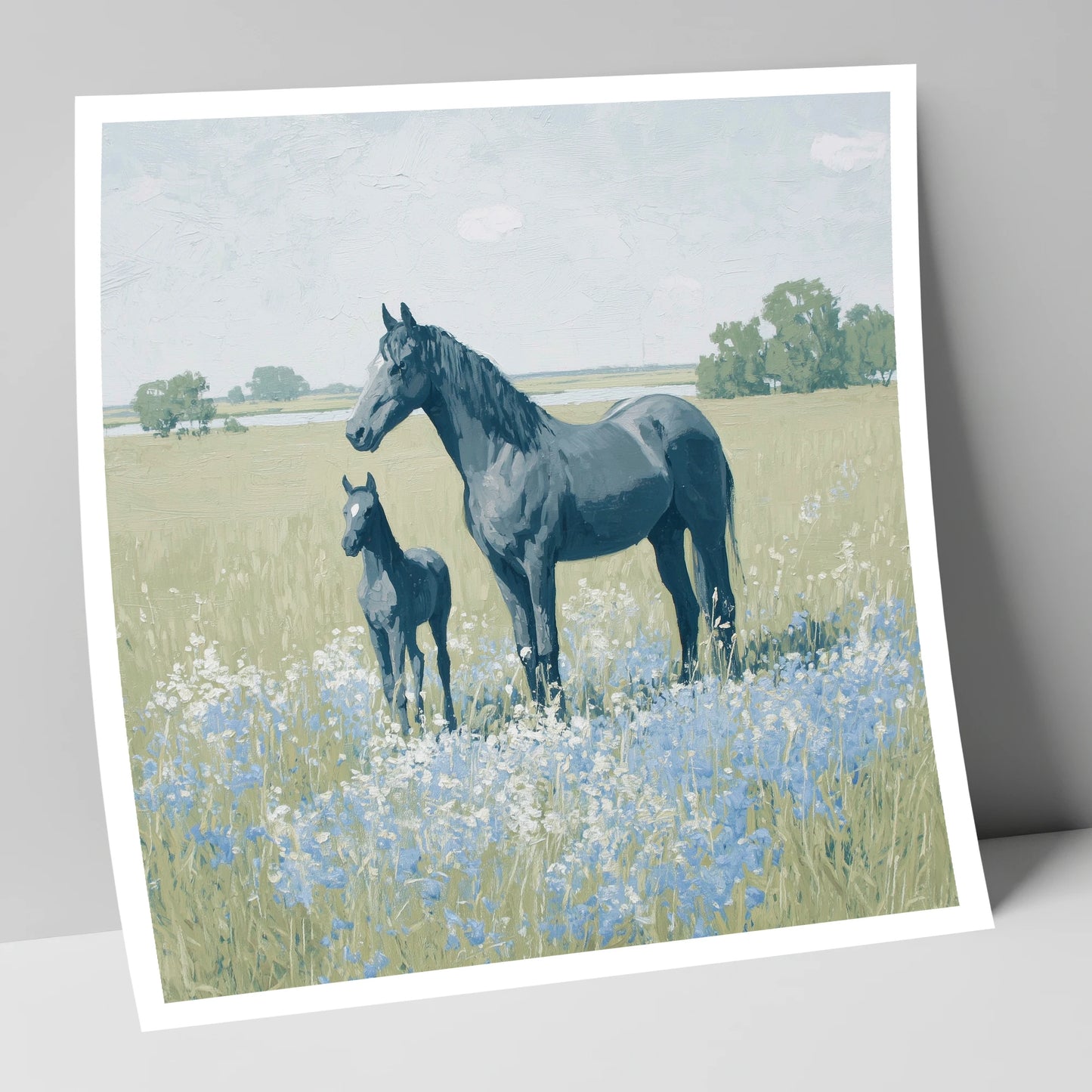 The Blue Meadow mare & foal art print