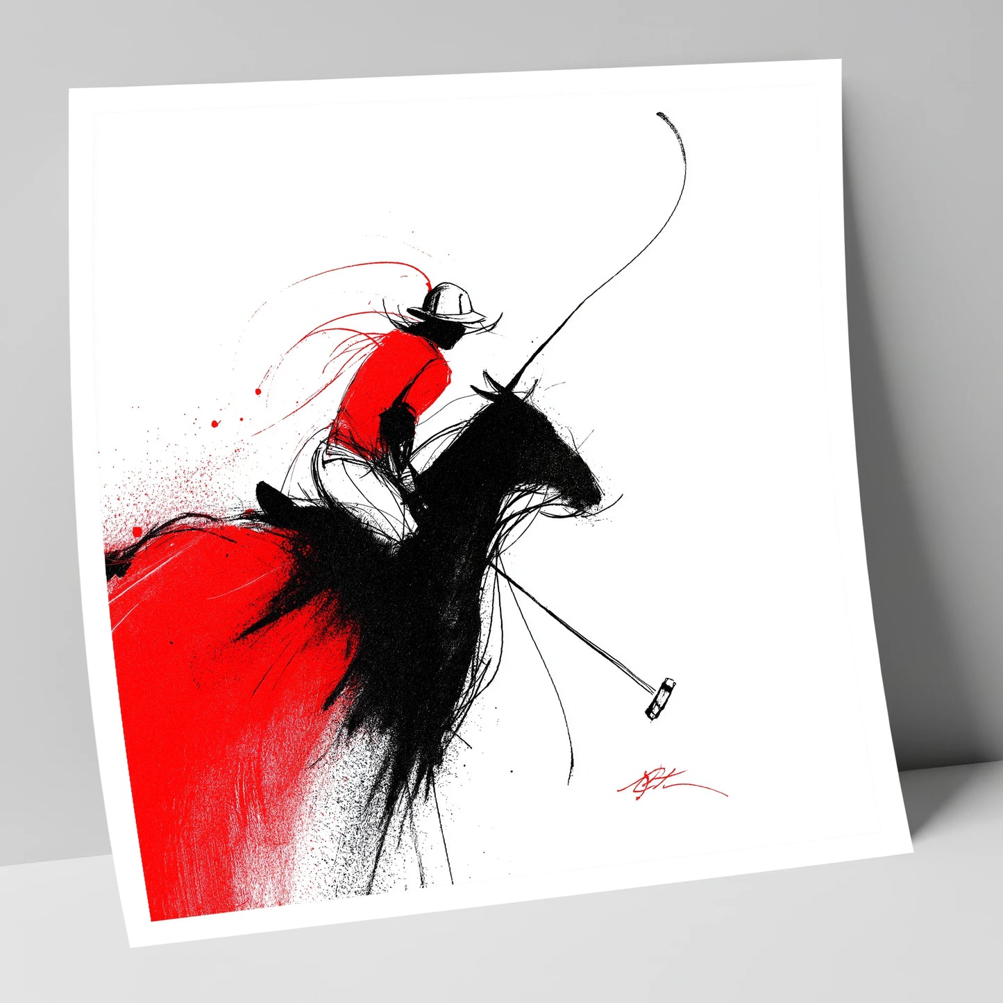 Crimson Polo Strike polo horse art print
