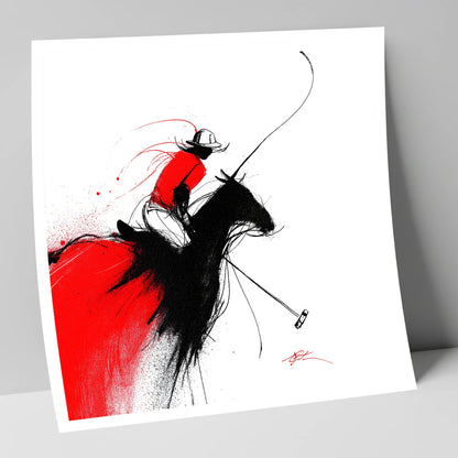 Crimson Polo Strike polo horse art print