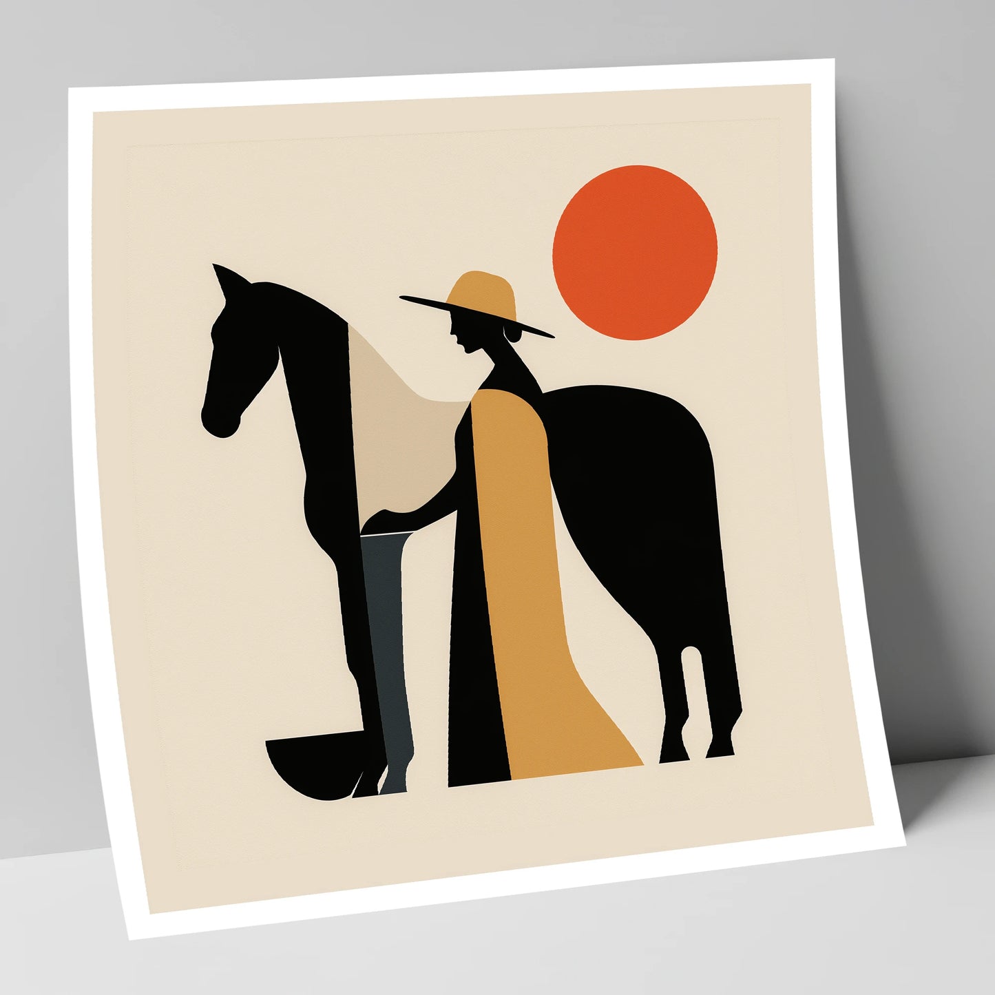 Sunlit Equine Silhouette horse & rider art print
