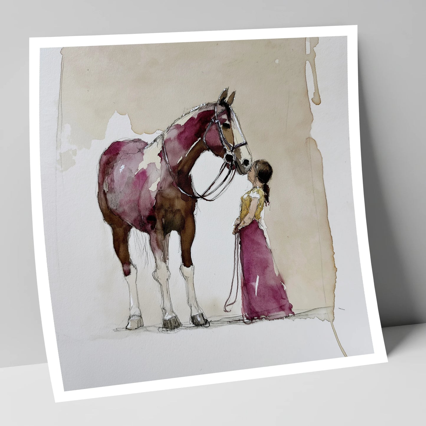 A Gentle Greeting horse & rider art print