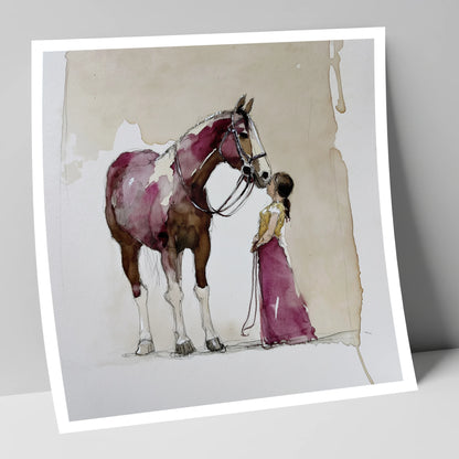 A Gentle Greeting horse & rider art print