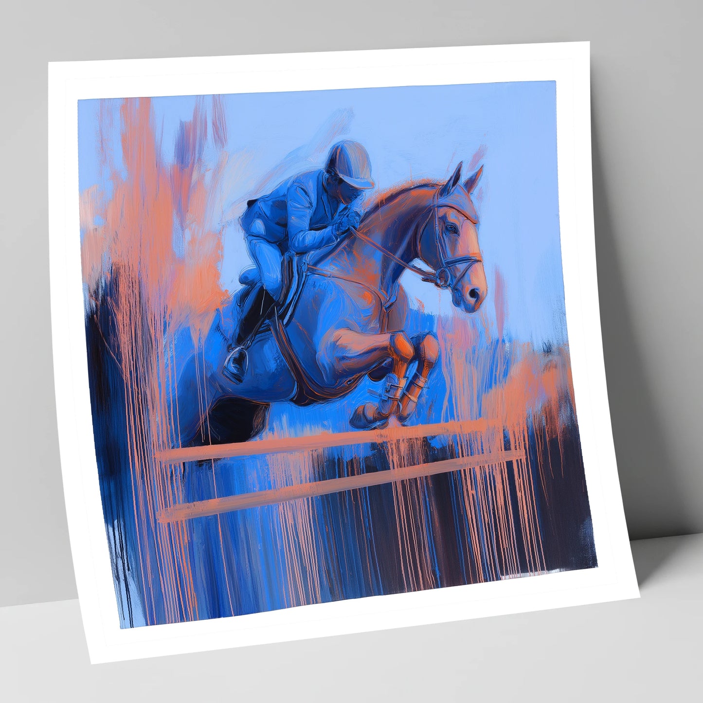 Momentum in Blue and Peach show jumping horse art print