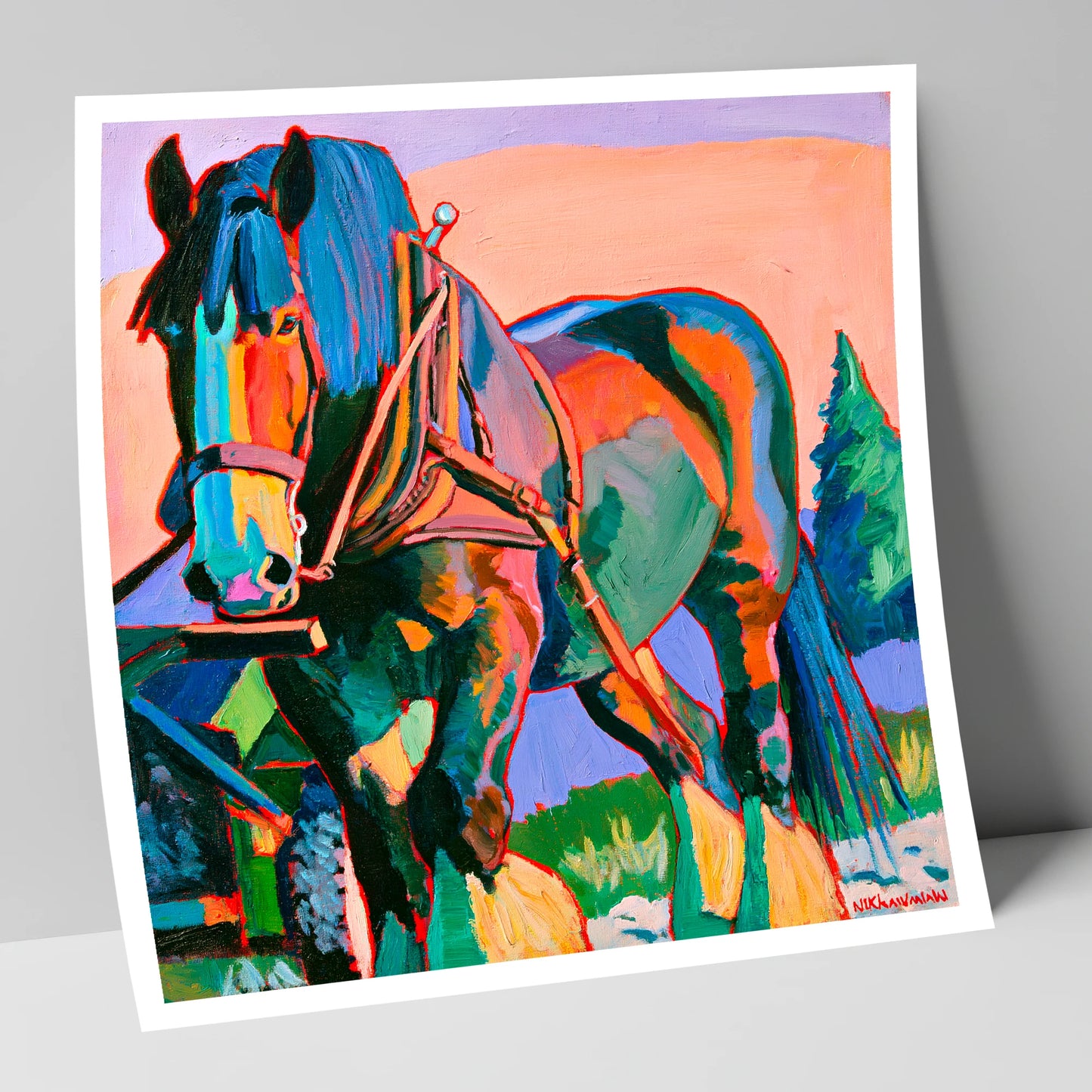 Vibrant Heavy Horse in Harness horse breed art print