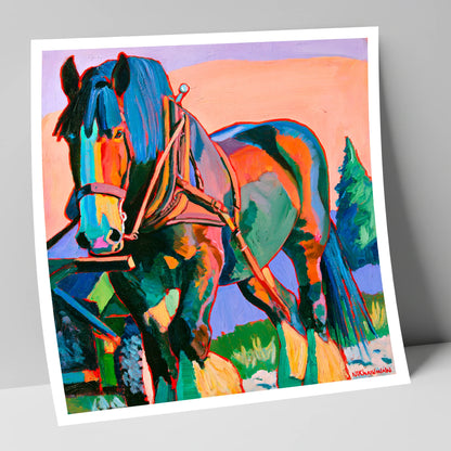 Vibrant Heavy Horse in Harness horse breed art print
