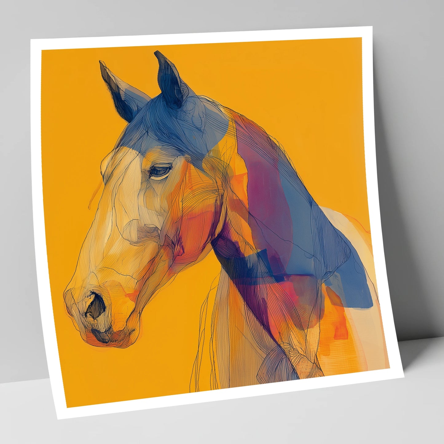 Contemporary Cobalt Equine horse portrait art print