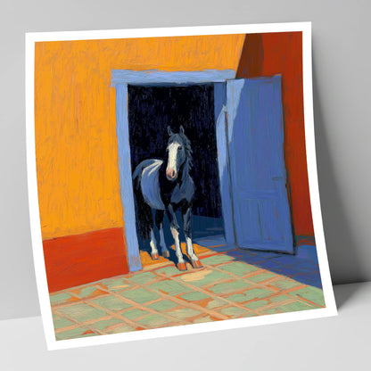 Sunlit Stable Doorway horse stable art print