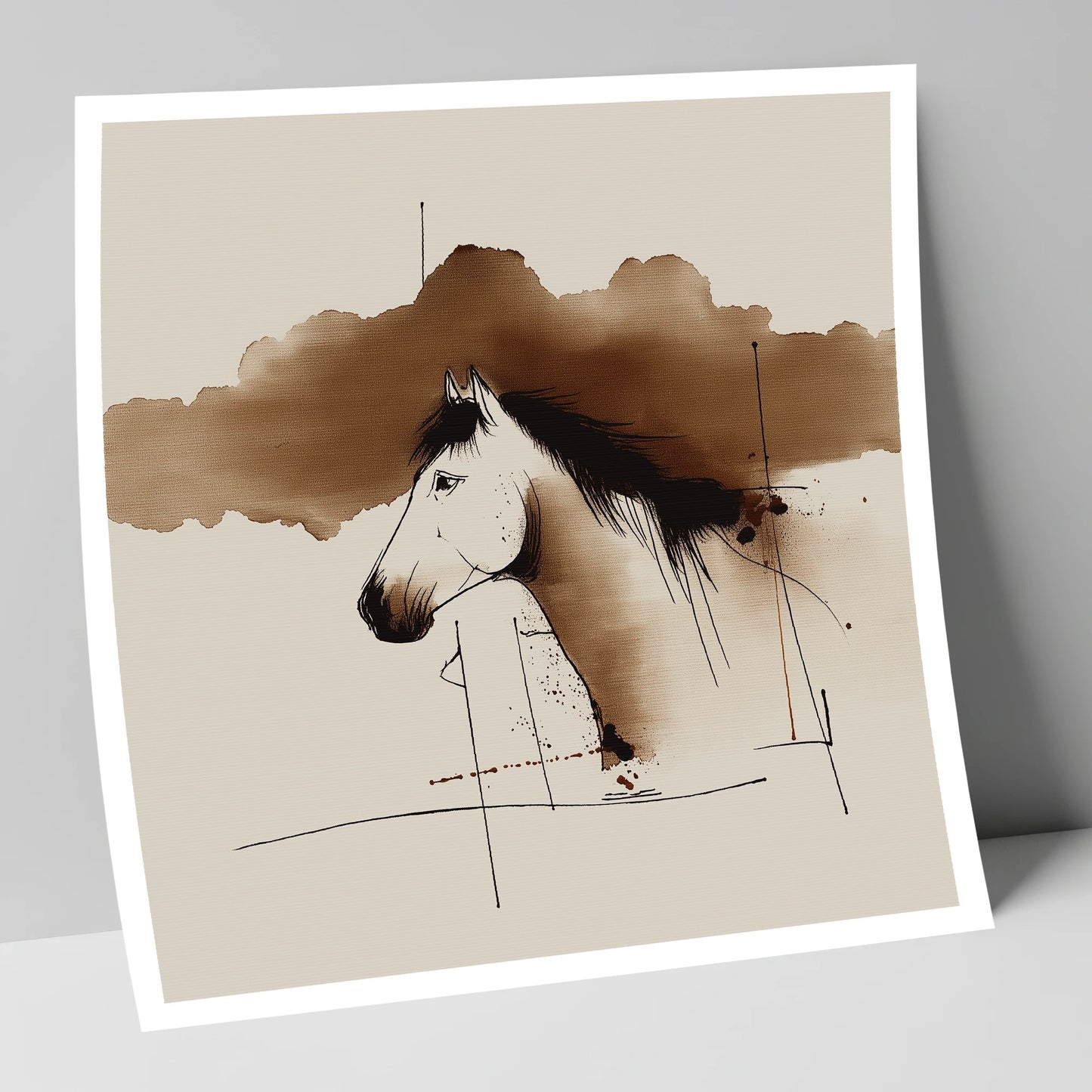 Abstract Sepia Equine Profile horse portrait art print