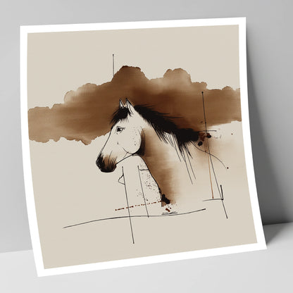 Abstract Sepia Equine Profile horse portrait art print