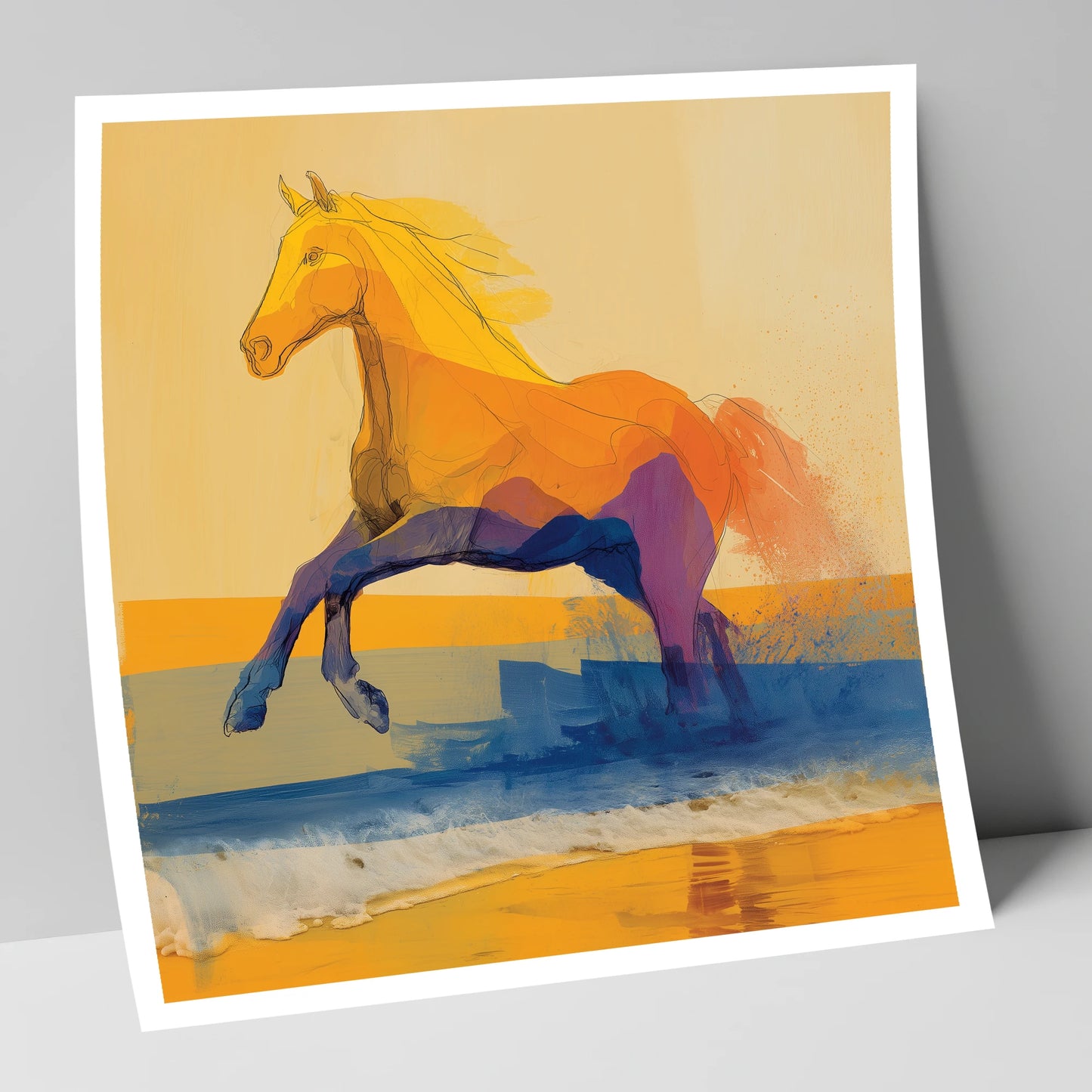 Vivid Coastal Bound beach horse art print