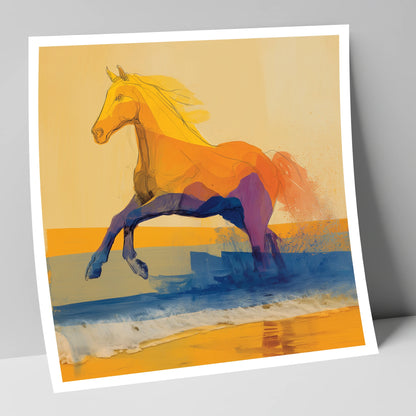 Vivid Coastal Bound beach horse art print