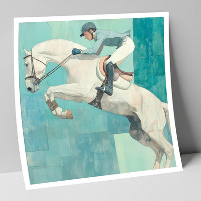 Airborne in Aquamarine show jumping horse art print