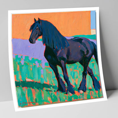 Friesian Horse in Vivid Colour horse breed art print