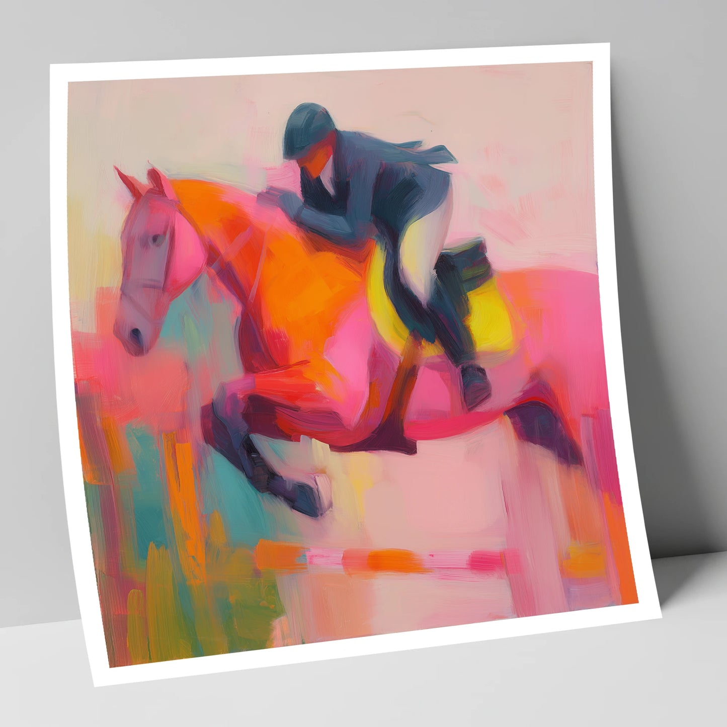 Flight in Vibrant Colour show jumping horse art print